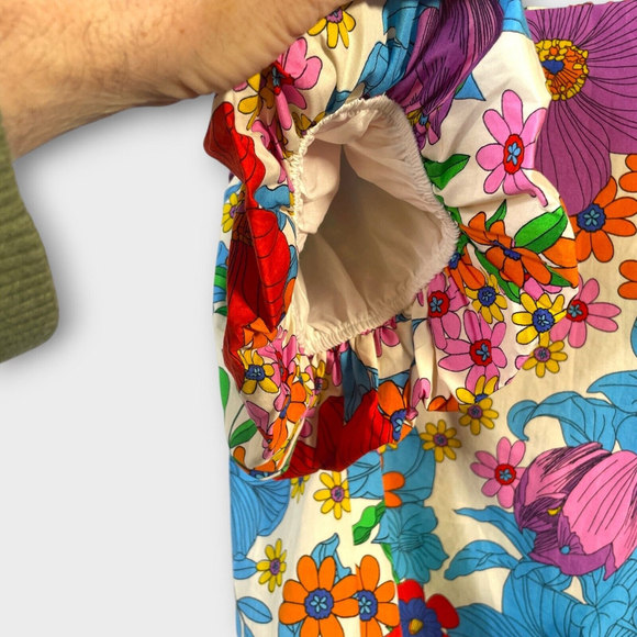 H&M Floral Print Womans Top Bright Flowers Garden Puff Sleeve 100% Cotton SZ 4 - Picture 8 of 12